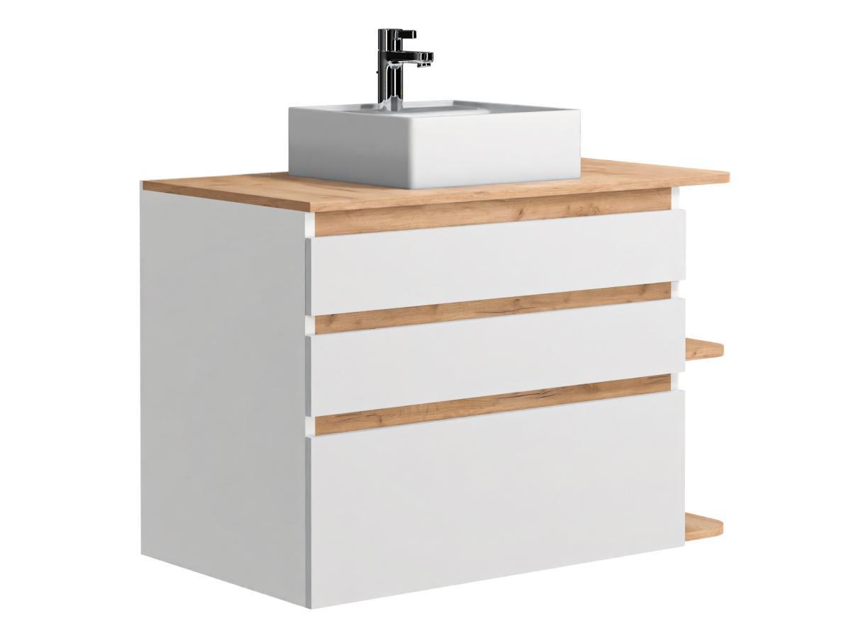 Vente-unique Mobile per bagno sospeso lavabo singolo 94 cm Naturale chiaro e Bianco - ANIDA  