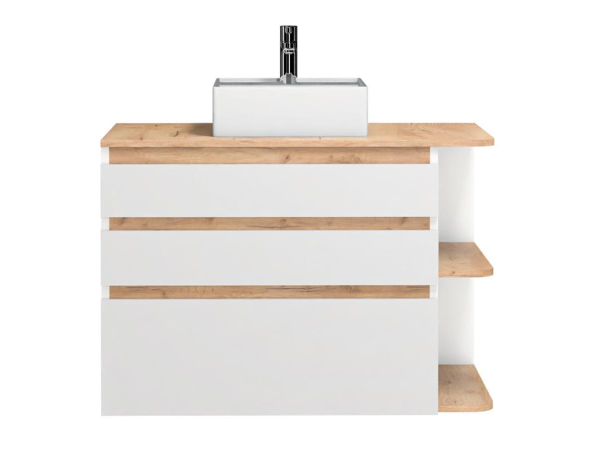 Vente-unique Mobile per bagno sospeso lavabo singolo 94 cm Naturale chiaro e Bianco - ANIDA  
