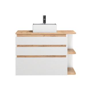 Vente-unique Mobile per bagno sospeso lavabo singolo 94 cm Naturale chiaro e Bianco - ANIDA  
