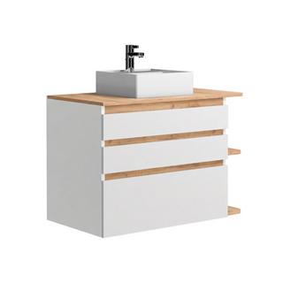 Vente-unique Mobile per bagno sospeso lavabo singolo 94 cm Naturale chiaro e Bianco - ANIDA  