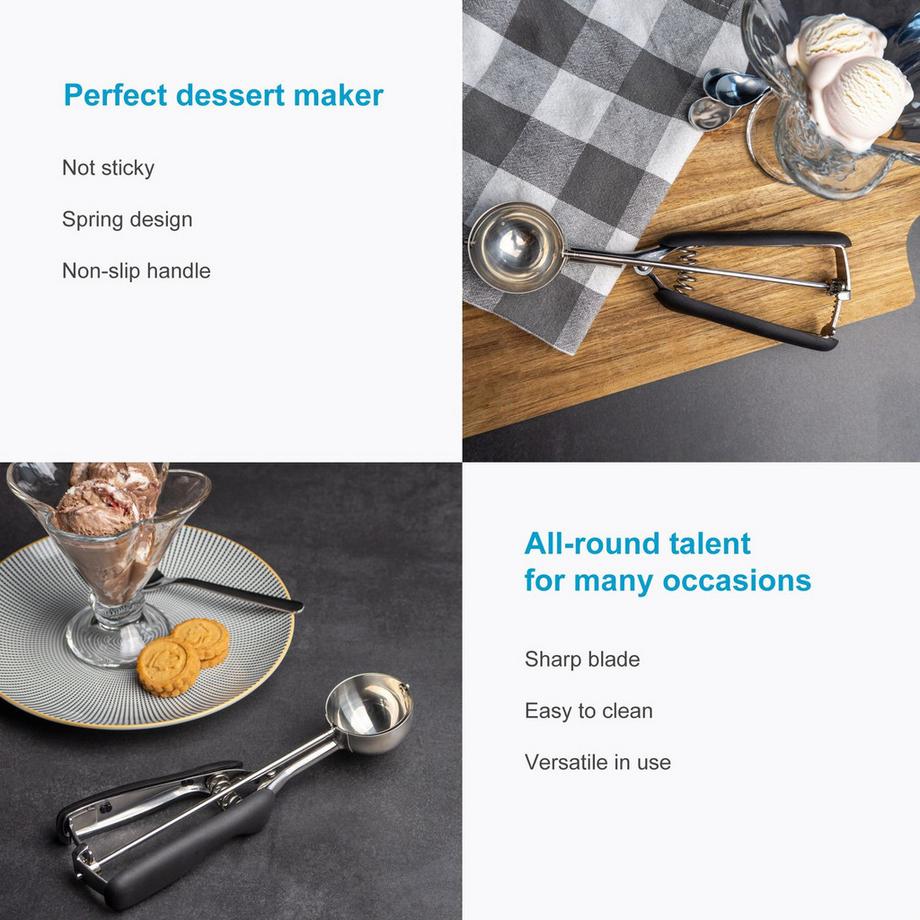 Intirilife Intirilife Cuillère à glace en acier inoxydable avec manche noir  