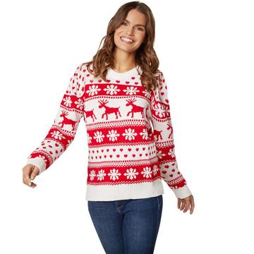Pullover natalizio Fascino invernale bianco-rosso da donna