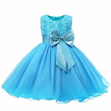 Abendkleid mit Schleife und Blumen - Türkis (130)