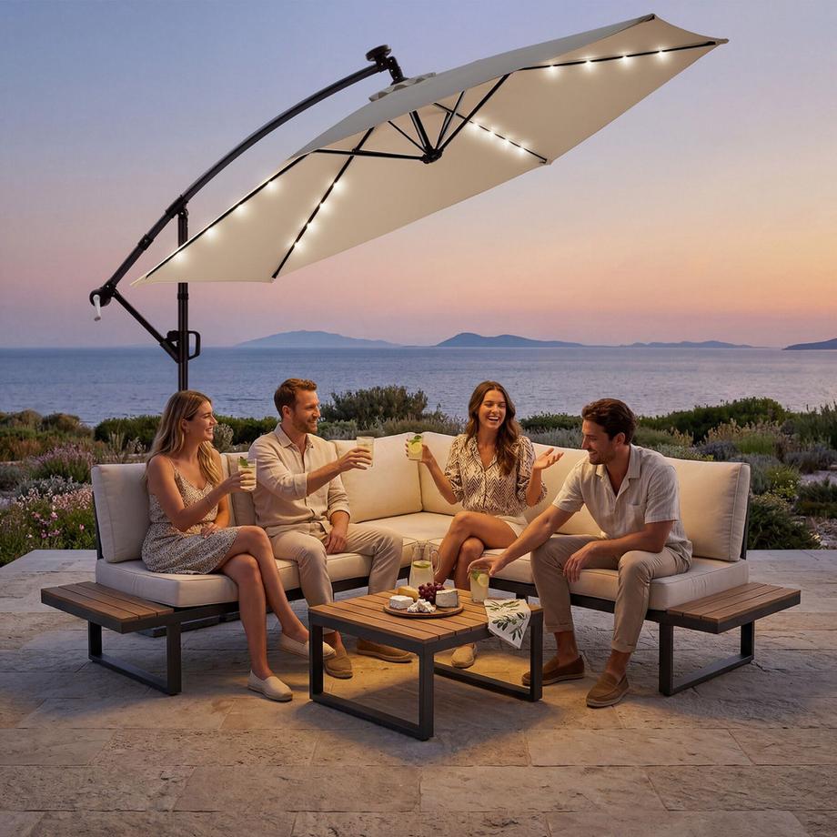 Tectake Parasol à pied croisé Artemis, parasol déporté pivotant à 360°  