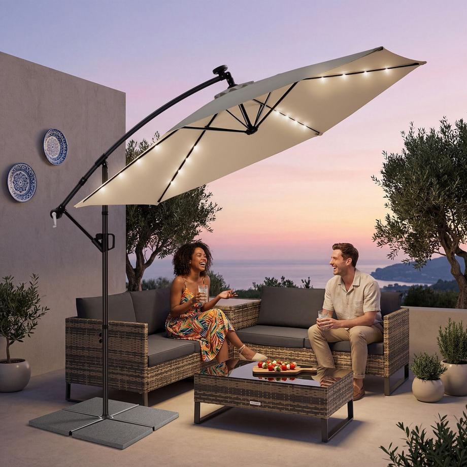 Tectake Parasol à pied croisé Artemis, parasol déporté pivotant à 360°  