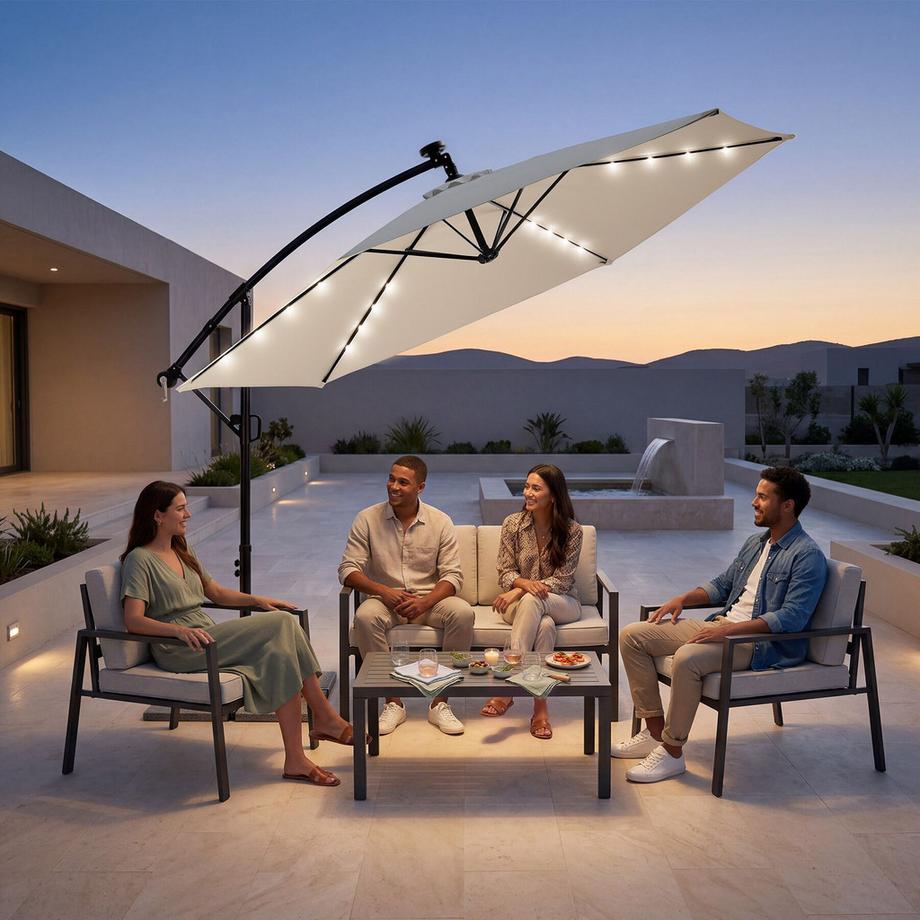 Tectake Parasol à pied croisé Artemis, parasol déporté pivotant à 360°  