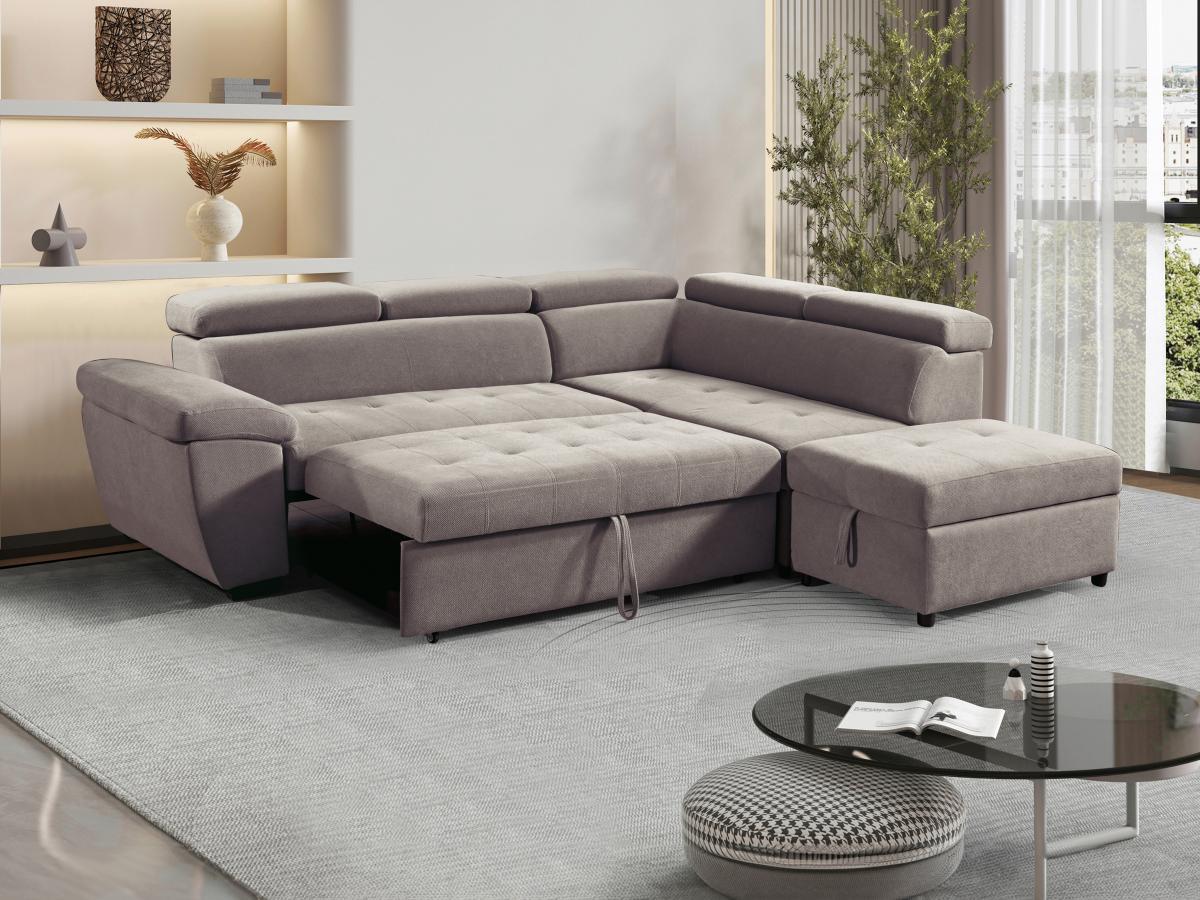 Vente-unique Canapé d'angle droit convertible en tissu texturé taupe VALDERAS  