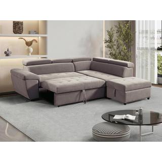 Vente-unique Canapé d'angle droit convertible en tissu texturé taupe VALDERAS  