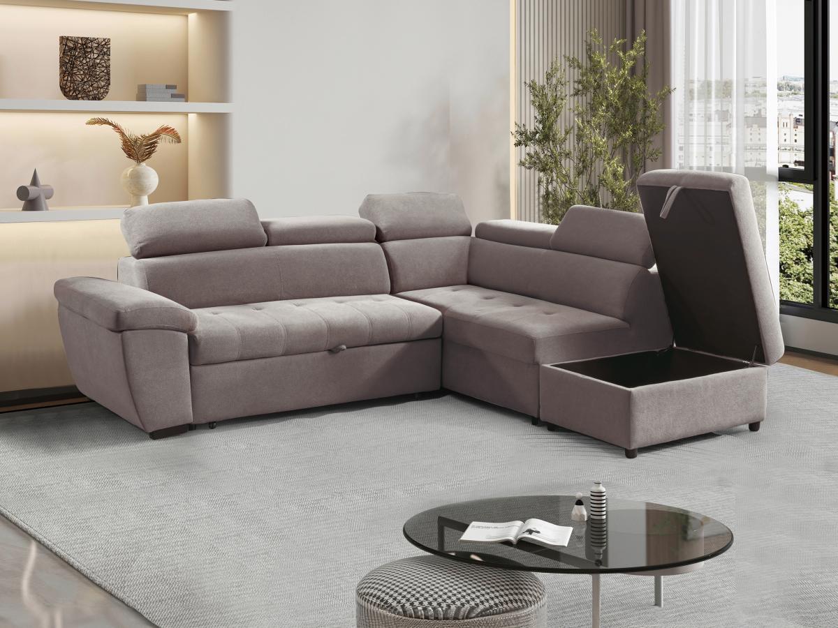 Vente-unique Canapé d'angle droit convertible en tissu texturé taupe VALDERAS  