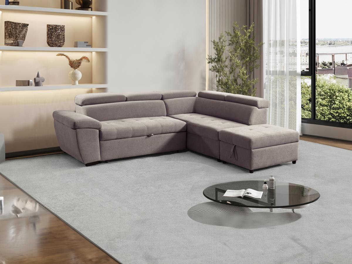 Vente-unique Canapé d'angle droit convertible en tissu texturé taupe VALDERAS  