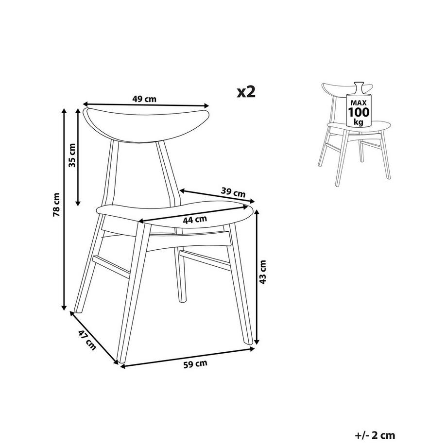 Beliani Set di 2 sedie da pranzo en Legno di caucciù Retrò LYNN  