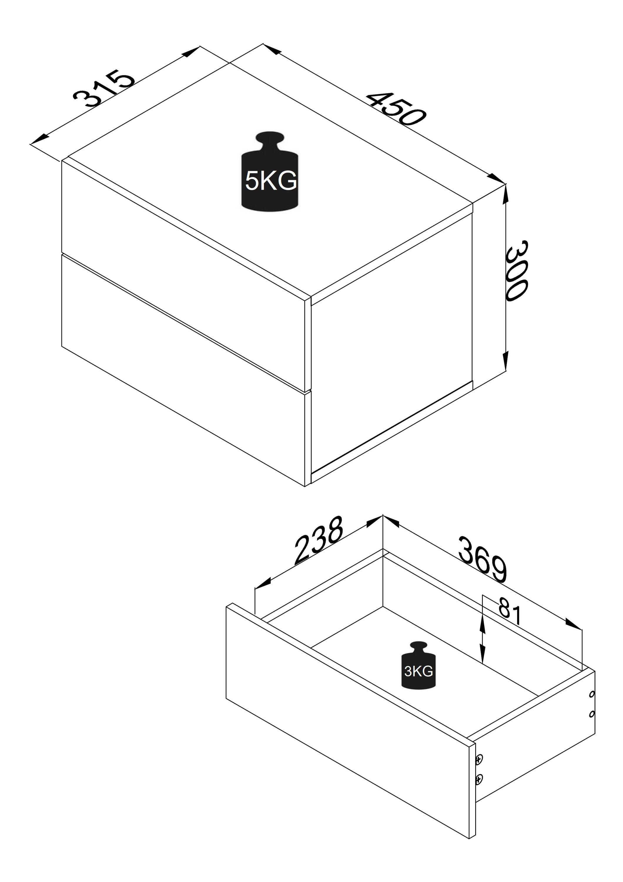 VCM Holz Wandschublade Nachtschrank Wandboard Schublade Konsole Nachttisch Usal L 45 cm  