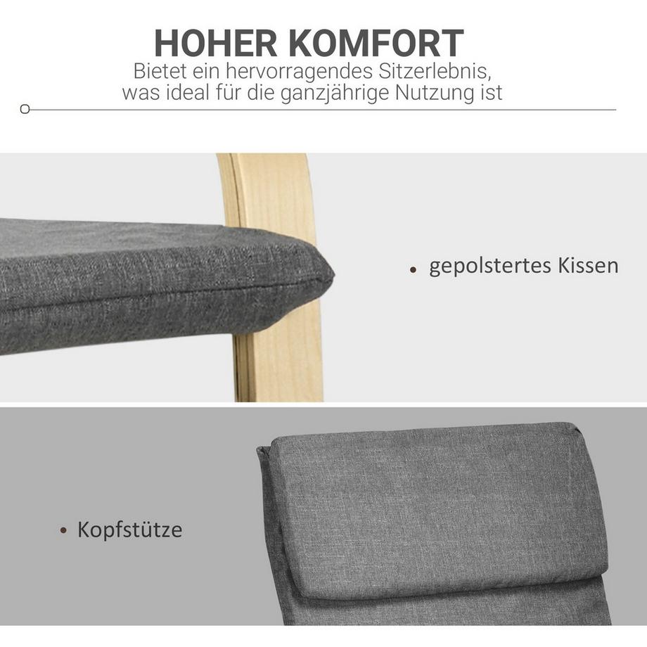 Northio  Relaxsessel, Relaxstuhl, Ruhesessel mit Kopfkissen, Schwingstuhl, Esszimmerstuhl mit Leinenoptik für Wohnzimmer, Birkenholz, Dunkelgrau 66,5 x 80 x 99cm 