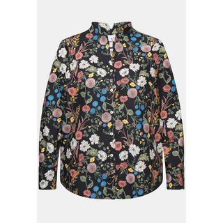 Ulla Popken  Blusa con fiori, collo montante, scollatura a V e maniche lunghe 