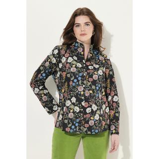 Ulla Popken  Blusa con fiori, collo montante, scollatura a V e maniche lunghe 