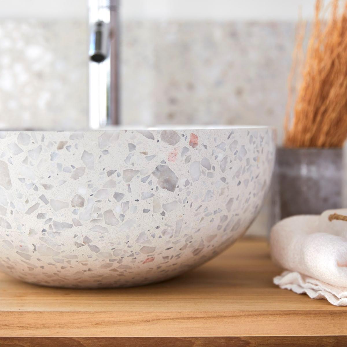 Tikamoon Lavabo rotondo in battuto di terrazzo premium moon Elea  