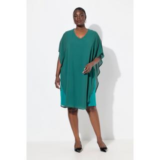 Ulla Popken  Robe en mousseline, multicouche, col V, manches 3/4 