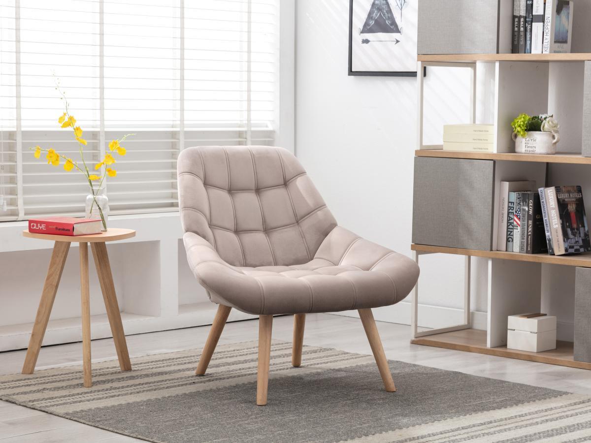 Vente-unique Fauteuil en velours beige LUOSTO  