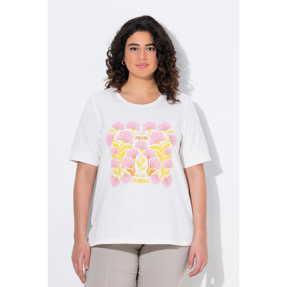 Ulla Popken T-Shirt Fleurs Broderie Col Rond Manches Courtes  