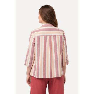 Ulla Popken  Blouse à rayures et col de chemise et manches 3/4. Nœud à la base 