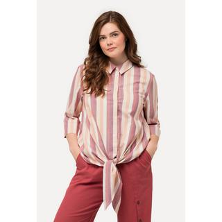 Ulla Popken  Blouse à rayures et col de chemise et manches 3/4. Nœud à la base 