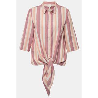 Ulla Popken  Blouse à rayures et col de chemise et manches 3/4. Nœud à la base 