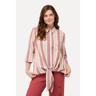 Ulla Popken  Blouse à rayures et col de chemise et manches 3/4. Nœud à la base 