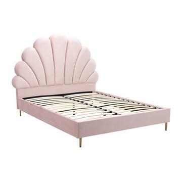 Bett mit Kopfteil in Muschelform - 140 x 190 cm - Samt - Rosa - LIVAYA