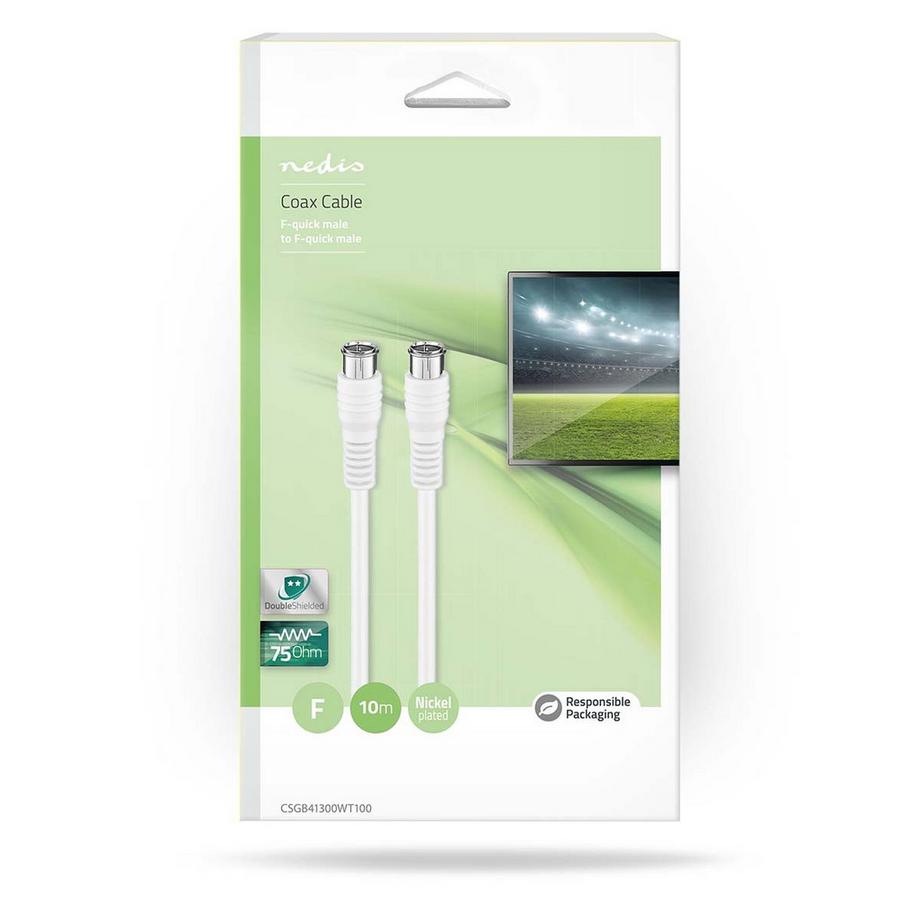 Nedis  Satelliten- & Antennenkabel | F-Stecker | F-Stecker | Vernickelt | 75 Ohm | Doppelt geschirmt | 10,0 m | Rund | PVC | Weiß | Box 