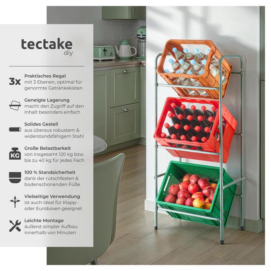 Tectake Getränkekistenregal  aus Stahl für 3 Kisten  