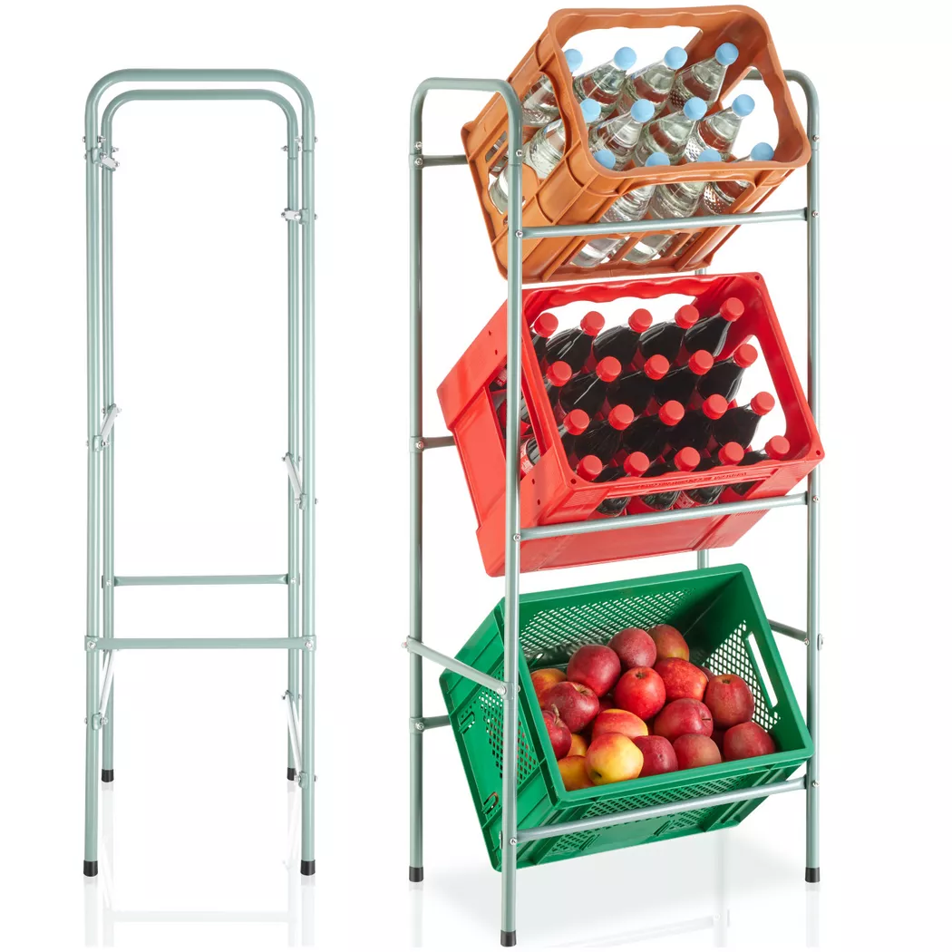 tectake Shelving Rack - For 3 Crates, Steel Frame, 50 X 33 X 116 Cm in Grey