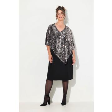 Kleid, doppellagig, V-Ausschnitt, Pailletten, Zipfelsaum