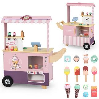 Northix  Carretto dei gelati per bambini con negozio di gelati giocattolo in legno con gelatiera rosa 