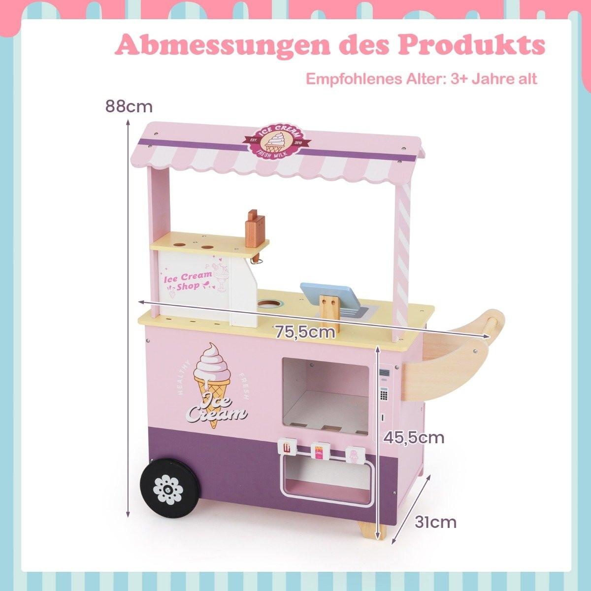 Northix  Carretto dei gelati per bambini con negozio di gelati giocattolo in legno con gelatiera rosa 