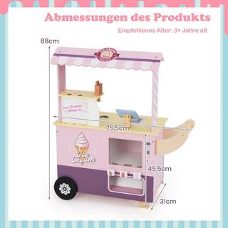 Northix  Carretto dei gelati per bambini con negozio di gelati giocattolo in legno con gelatiera rosa 