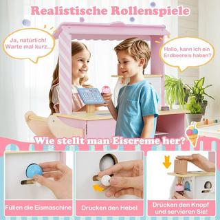 Northix  Carretto dei gelati per bambini con negozio di gelati giocattolo in legno con gelatiera rosa 