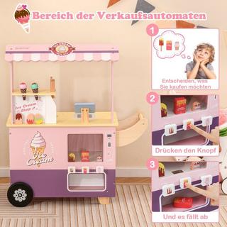 Northix  Carretto dei gelati per bambini con negozio di gelati giocattolo in legno con gelatiera rosa 