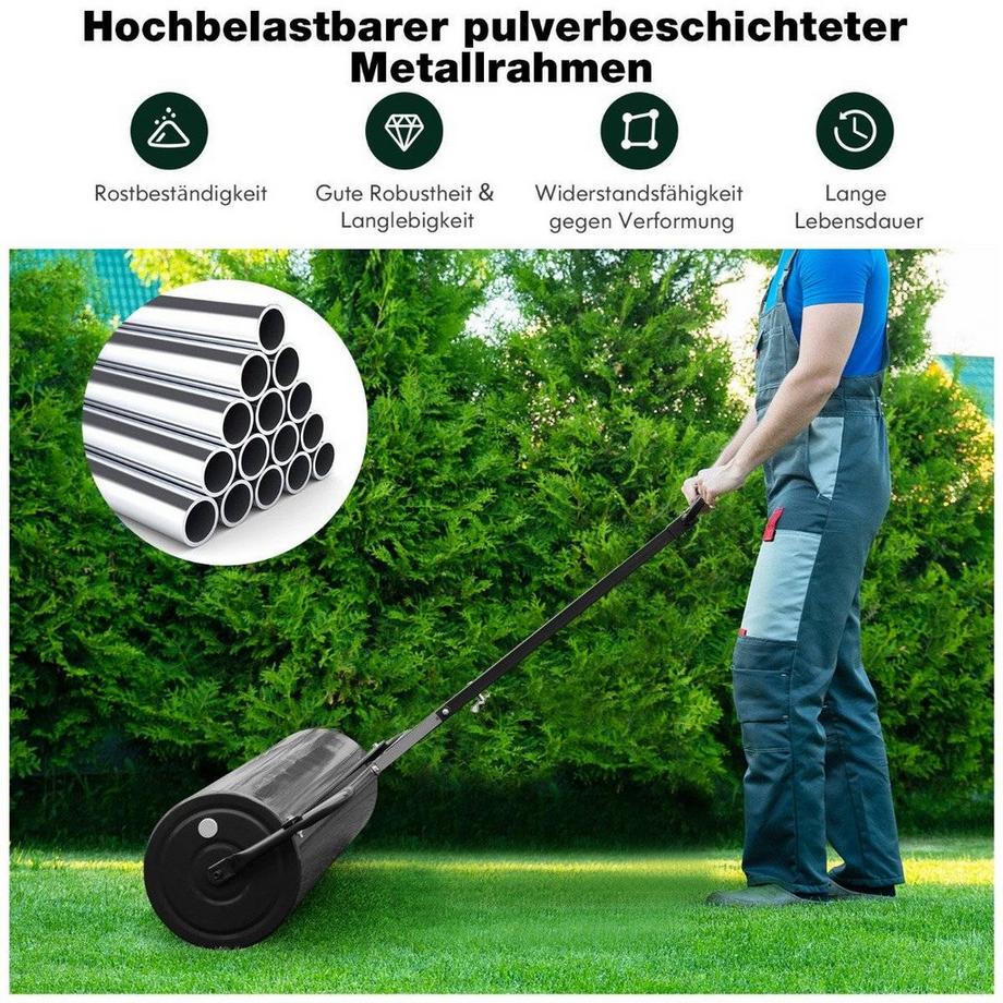 B2X  Rasenwalze aus Metall Gartenwalze zur Befestigung Graswalze 99 x 30 x 137 cm Schwarz 