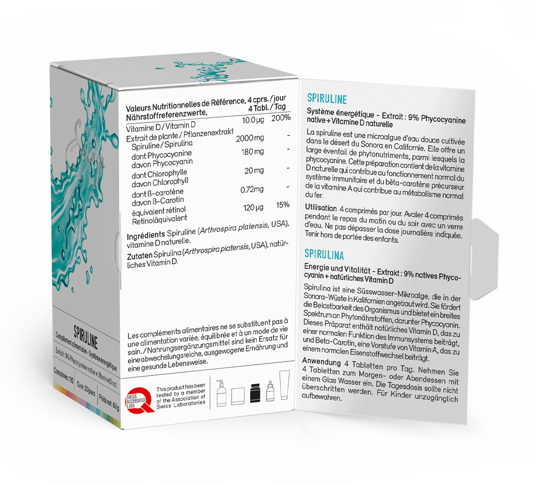 Sekoya Swiss  Spirulina & Vitamin D | 9% Phycocyanin 