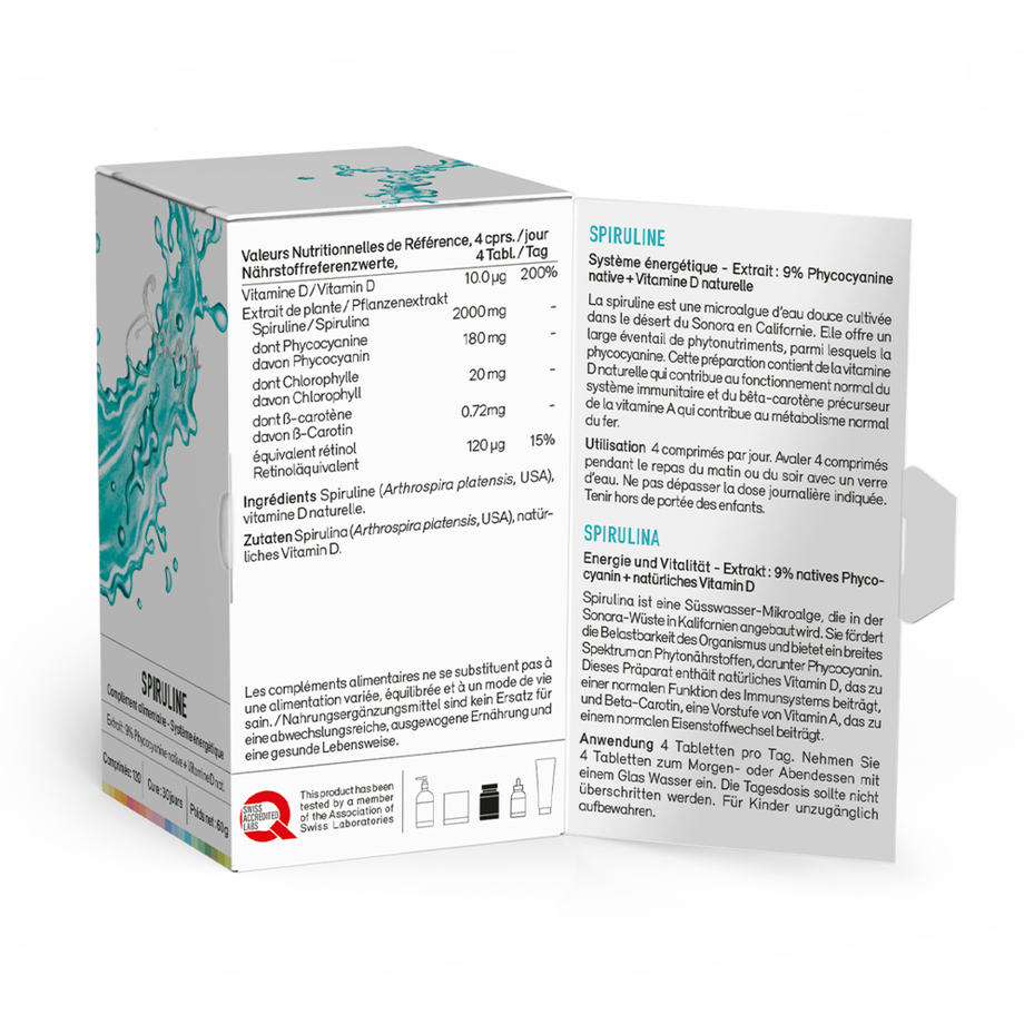 Sekoya Swiss  Spirulina & Vitamin D | 9% Phycocyanin 