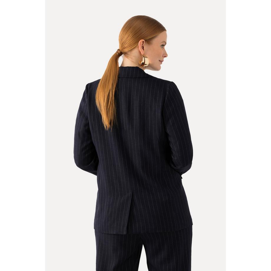 Ulla Popken Blazer Rayures Fines Col à Revers Fente au Dos  