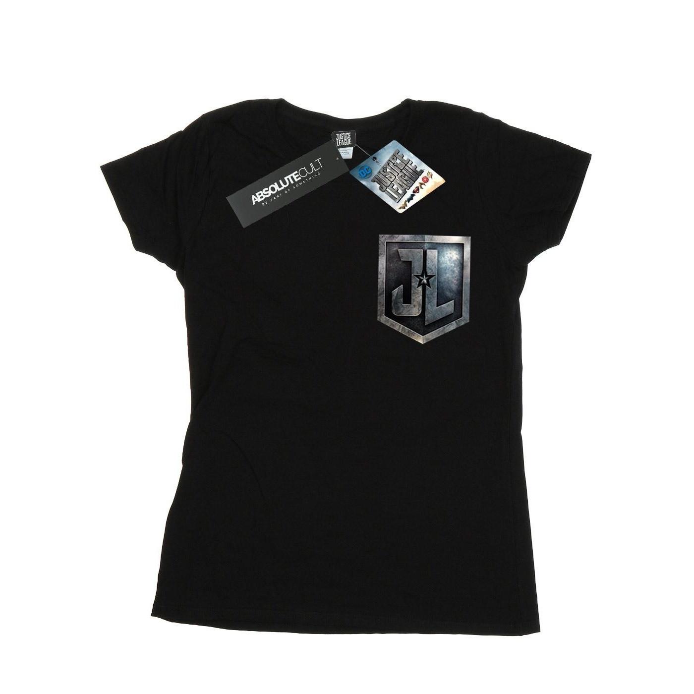 Image of Justice League Movie Shield Faux Pocket Tshirt Damen Schwarz S