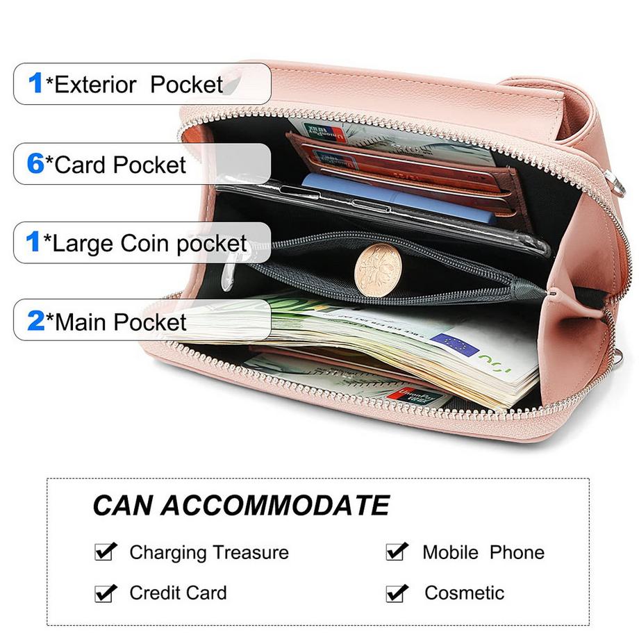 Only-bags.store Sac Bandoulière Téléphone Portable avec Portefeuille Cuir PU  