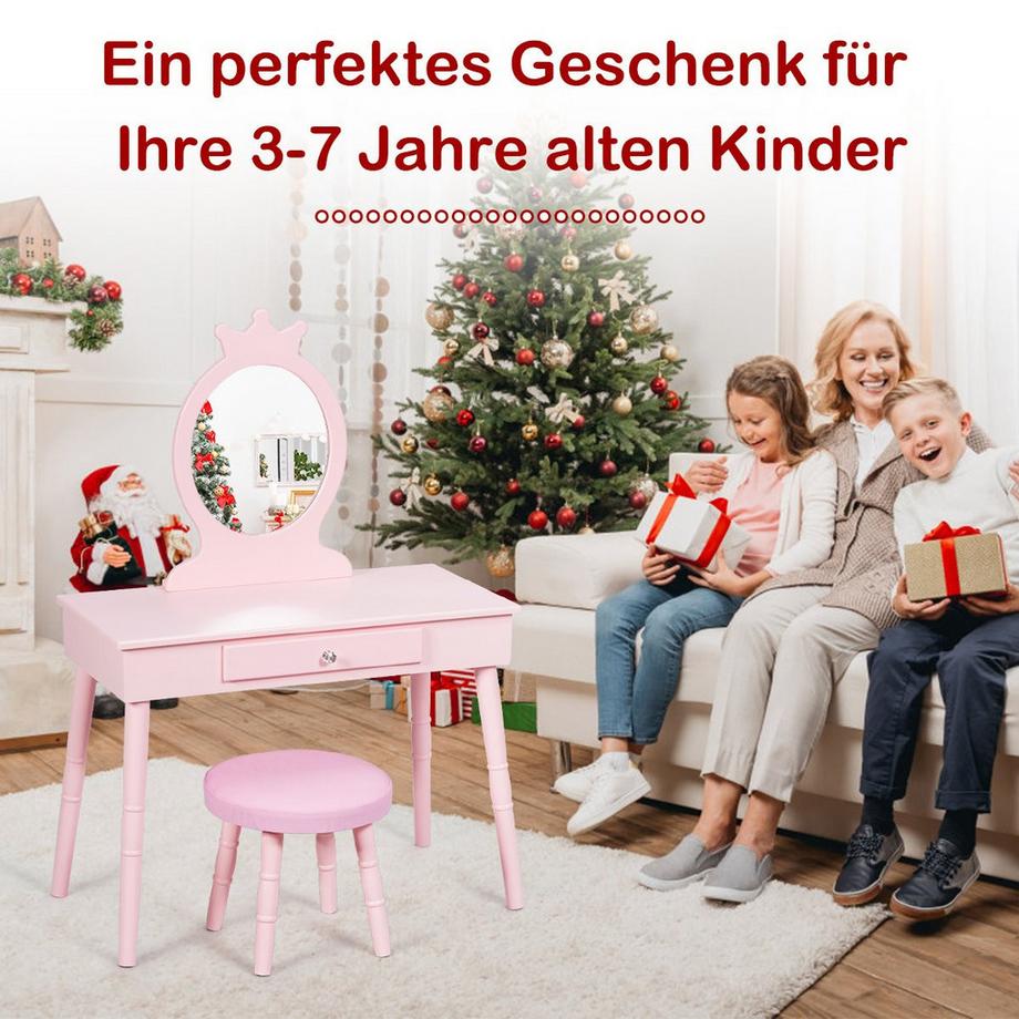 Northix  Kinder Schminktisch-Set mit Hocker & Abnehmbarem Spiegel Make-up Tisch Rosa 