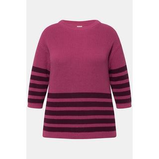 Ulla Popken  Pullover, Streifen, Boxy, Rundhals, 3/4-Arm, Biobaumwolle 