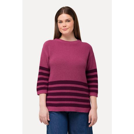 Ulla Popken  Pullover, Streifen, Boxy, Rundhals, 3/4-Arm, Biobaumwolle 