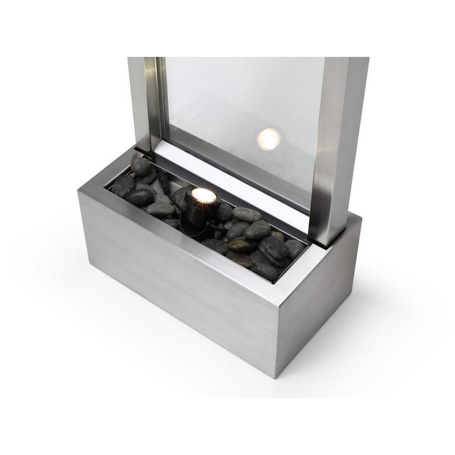 Vente-unique Außenbrunnen aus Edelstahl & Glas mit LED-Beleuchtung - H 108 cm - Silberfarben - PANGA  