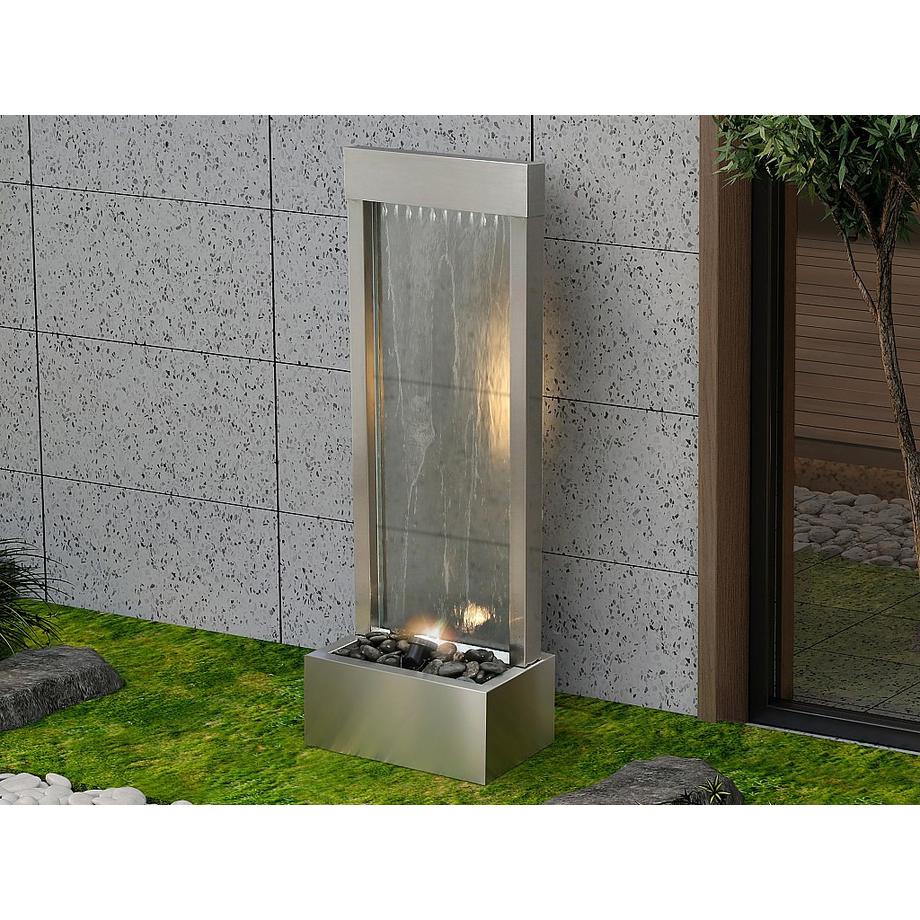 Vente-unique Außenbrunnen aus Edelstahl & Glas mit LED-Beleuchtung - H 108 cm - Silberfarben - PANGA  