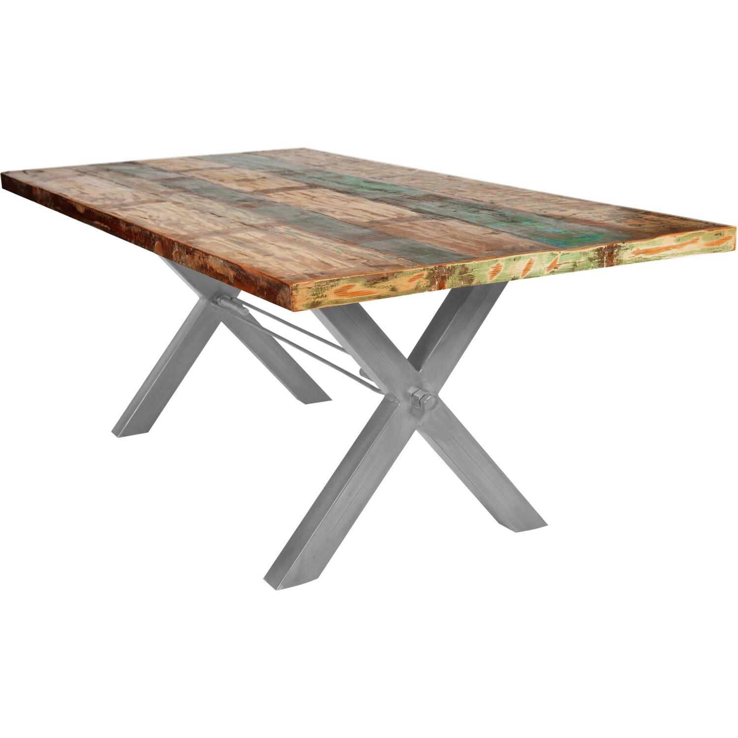 mutoni Table 160x85 cm - bois de récupération coloré - fer argenté  