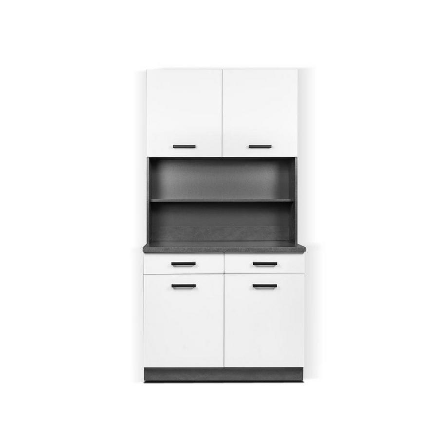 Vente-unique  Buffet de cuisine avec 4 portes, 2 tiroirs et 2 niches - Blanc et anthracite - MADULIA 